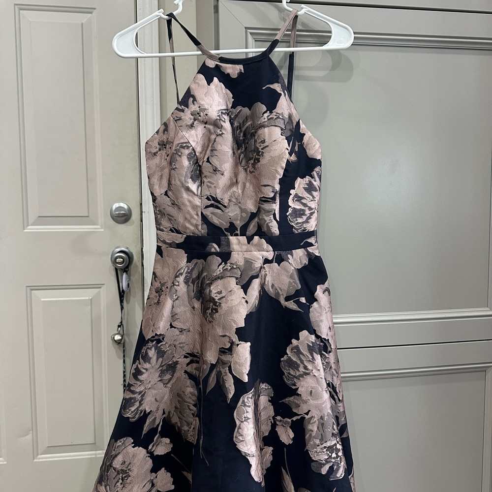 Xscape Pink and Blue Halter A-Line Dress for any occasion.